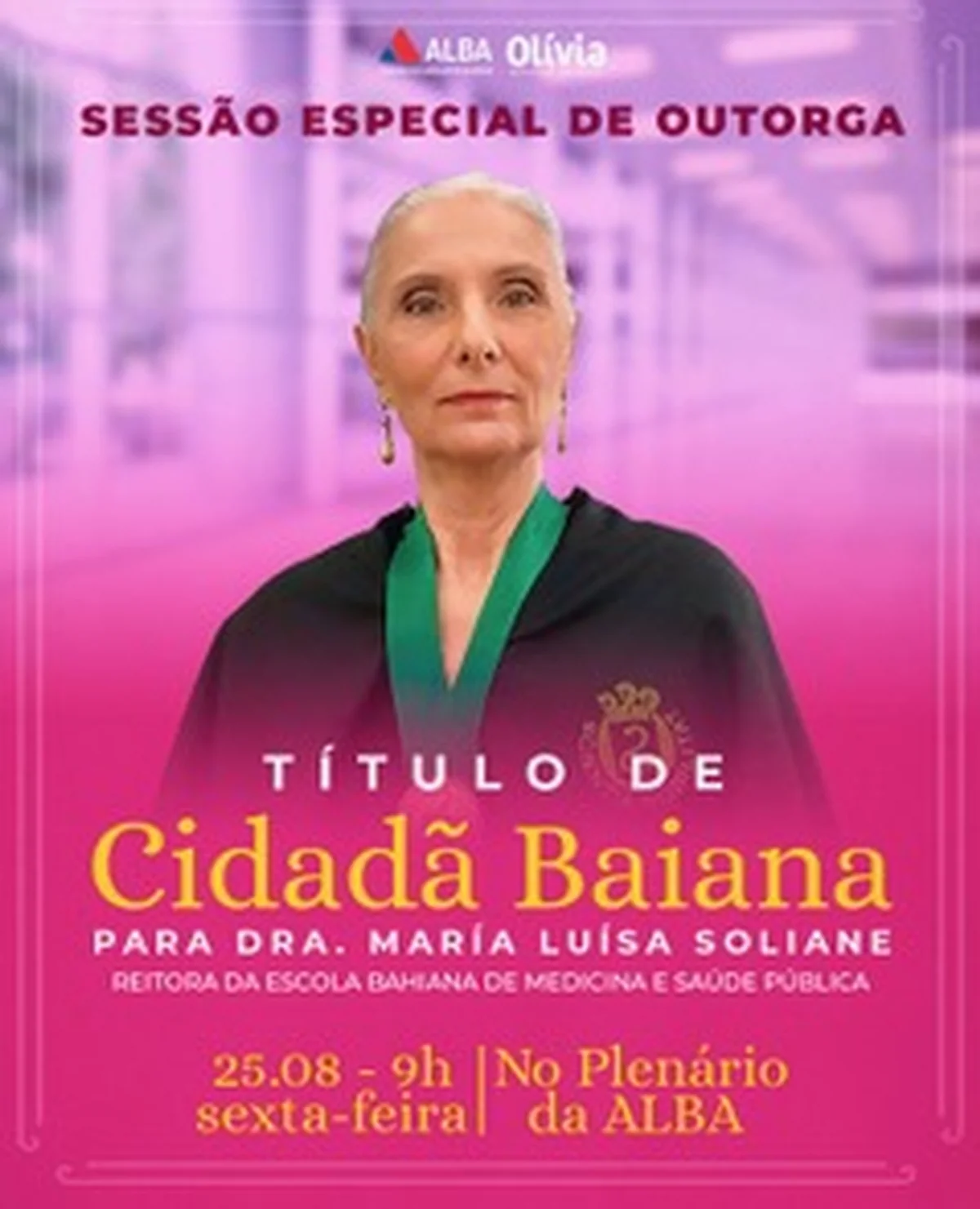 A Confreira Maria Luísa Soliane recebe a outorga do Título de Cidadão Baiana